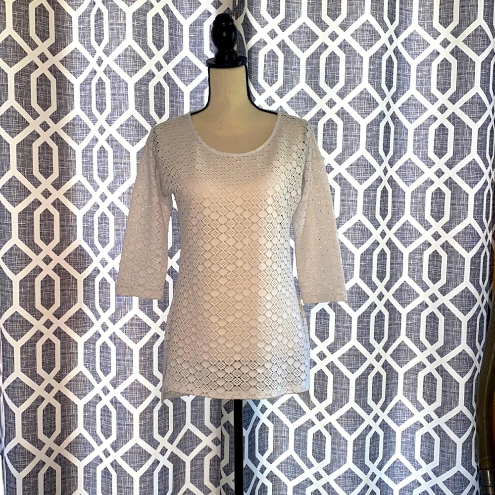 NWOT Peck & Peck White Crochet Tunic. Size Small